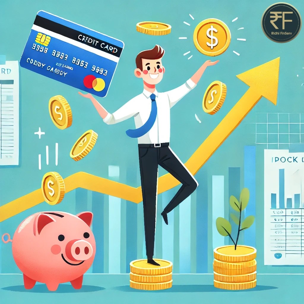 Cartoon illustrating credit card management for wealth building